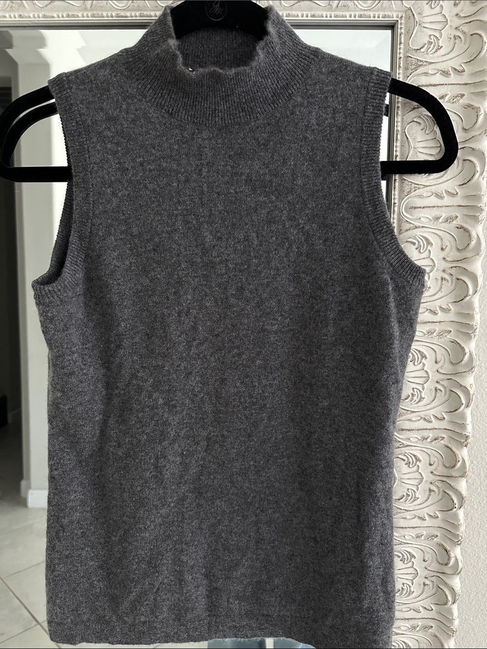 Misook Cashmere Charcoal Sleeveless Mock Neck Tank